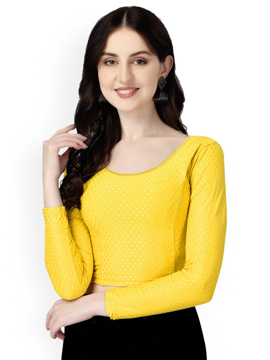HERE&NOW Woven-Design Round Neck Stretchable Saree Blouse