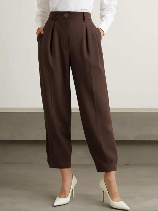 SASSAFRAS Women Mid-Rise Pleated Button Hem Darted Regular Trousers