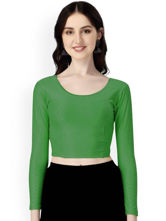 HERE&NOW Woven-Design Round Neck Stretchable Saree Blouse