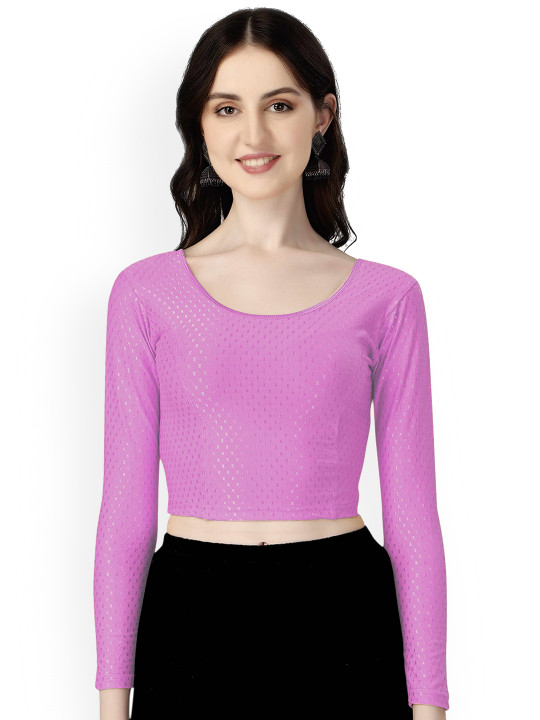 HERE&NOW Woven-Design Round Neck Stretchable Saree Blouse