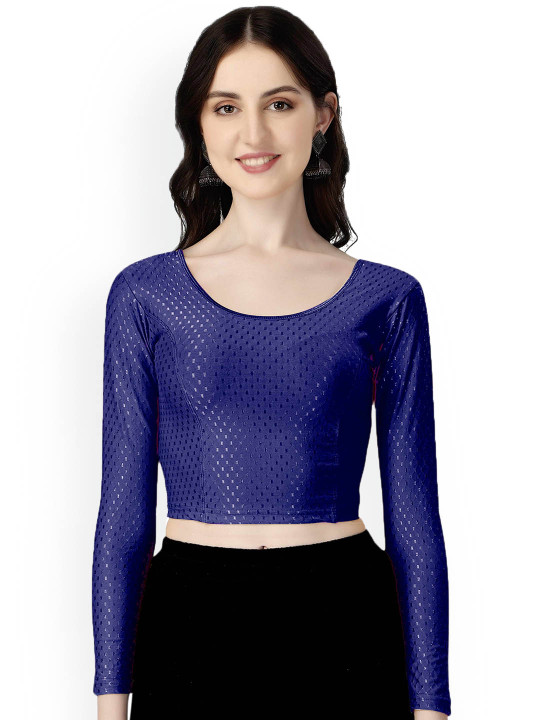 HERE&NOW Woven-Design Round Neck Stretchable Saree Blouse
