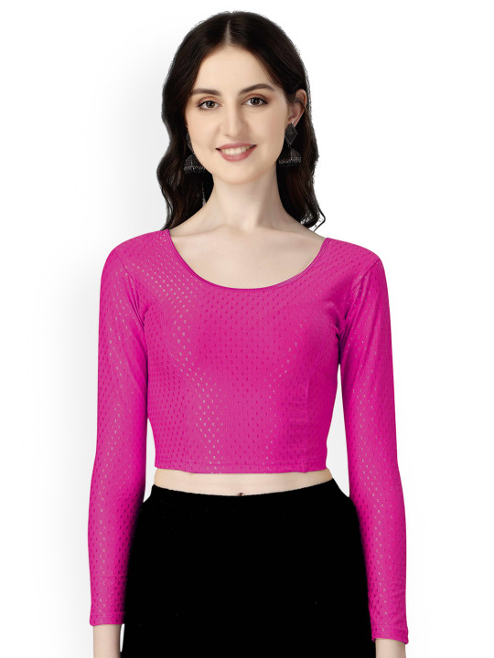 HERE&NOW Woven-Design Round Neck Stretchable Saree Blouse