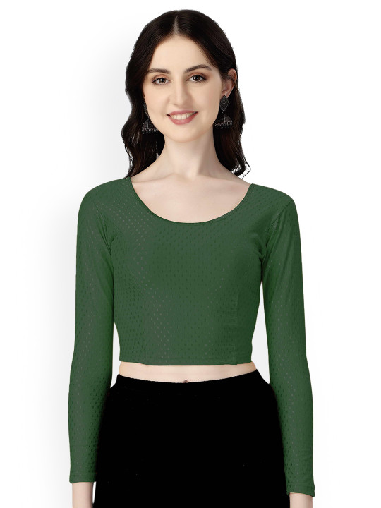 HERE&NOW Woven-Design Round Neck Stretchable Saree Blouse