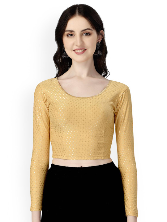 HERE&NOW Women Woven-Design Round Neck Stretchable Saree Blouse