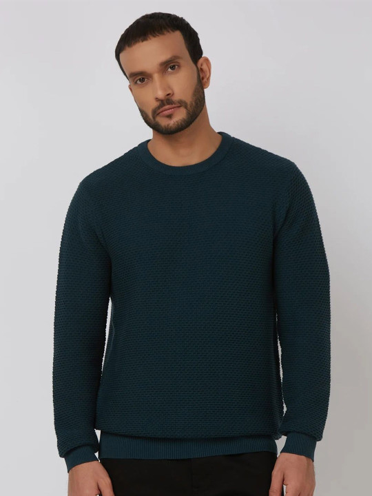 Mufti Men Self Design Round Neck Pullover Sweater