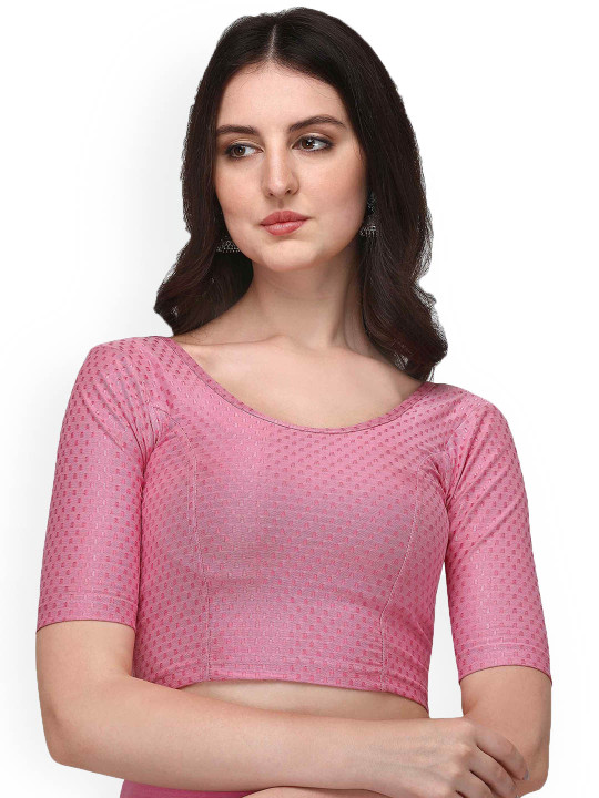 HERE&NOW Woven-Design Round Neck Stretchable Saree Blouse