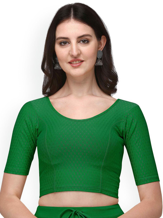 HERE&NOW Woven-Design Round Neck Stretchable Saree Blouse