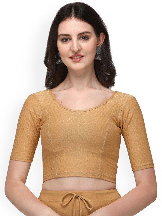 HERE&NOW Woven-Design Round Neck Stretchable Saree Blouse