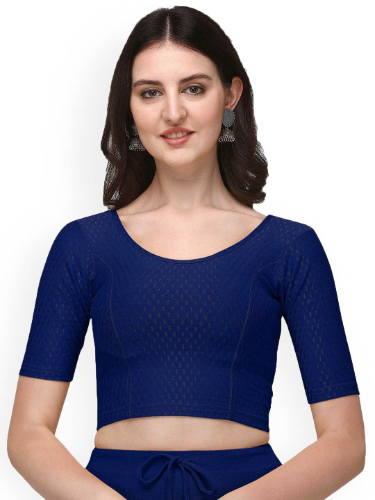 HERE&NOW Woven-Design Round Neck Stretchable Saree Blouse
