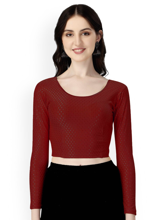 HERE&NOW Woven-Design Round Neck Stretchable Saree Blouse