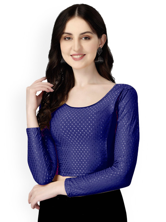 HERE&NOW Woven-Design Round Neck Stretchable Saree Blouse