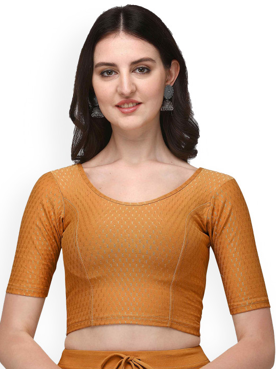 HERE&NOW Woven-Design Round Neck Stretchable Saree Blouse