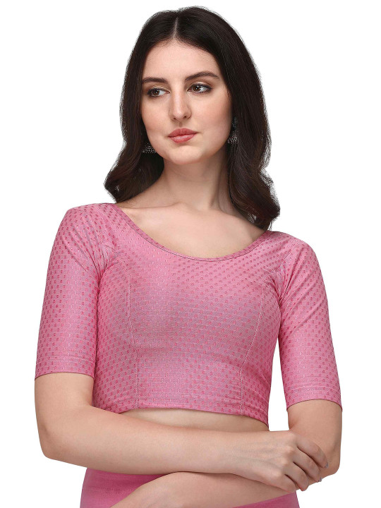 HERE&NOW Woven-Design Round Neck Stretchable Saree Blouse