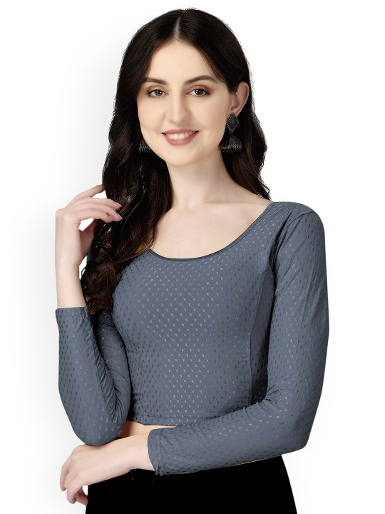 HERE&NOW Woven Design Round Neck Stretchable Saree Blouse