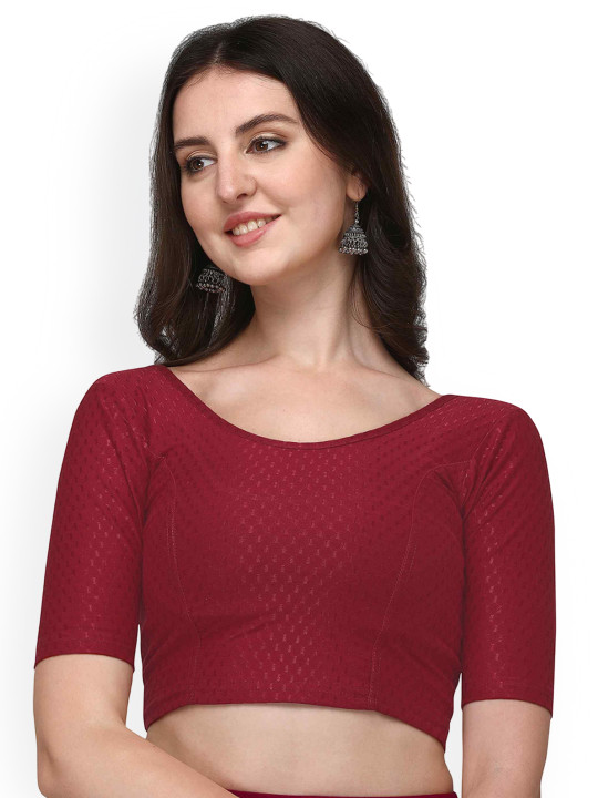 HERE&NOW Woven-Design Round Neck Stretchable Saree Blouse