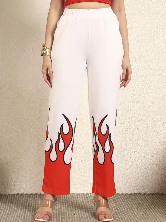 BAESD Women Abstract Printed Smart Straight Fit Trousers