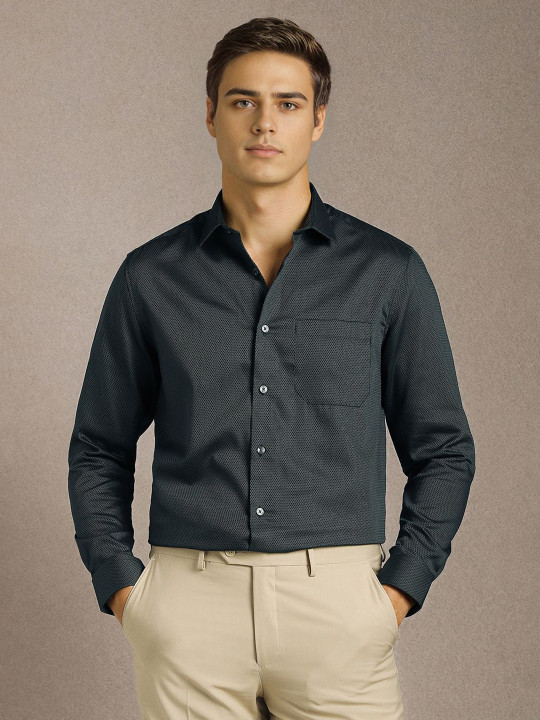 Louis Philippe Men Textured Spread Collar Pure Cotton Formal Shirt