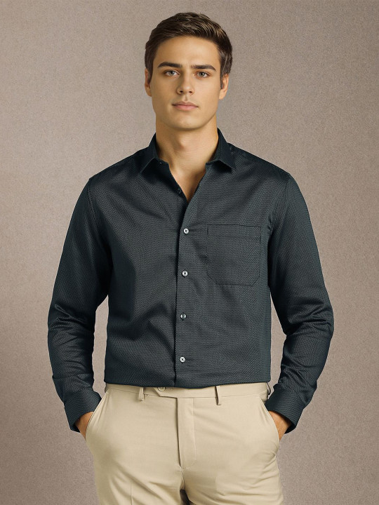 Louis Philippe Men Textured Spread Collar Pure Cotton Formal Shirt