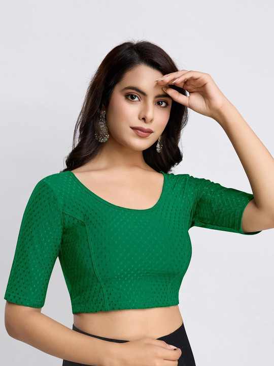 SHREEJI DESIGNER Women Woven Design Round Neck Stretchable Saree Blouse