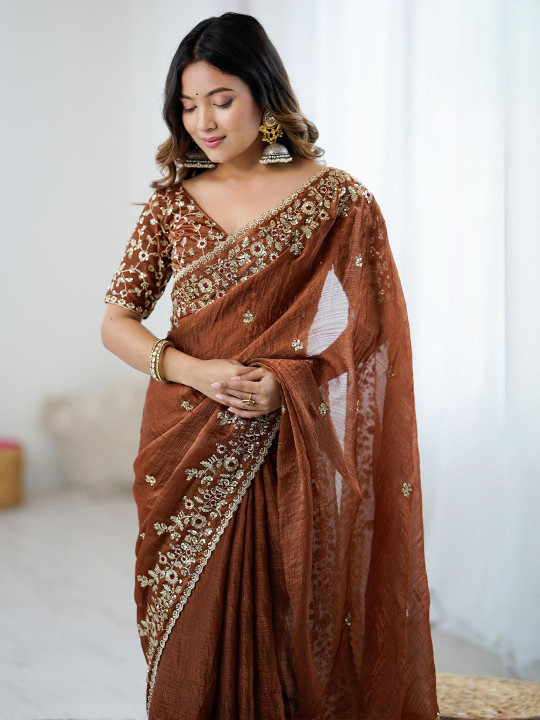 Saree mall Embellished Sequinned Pure Chiffon Heavy Work Sarees