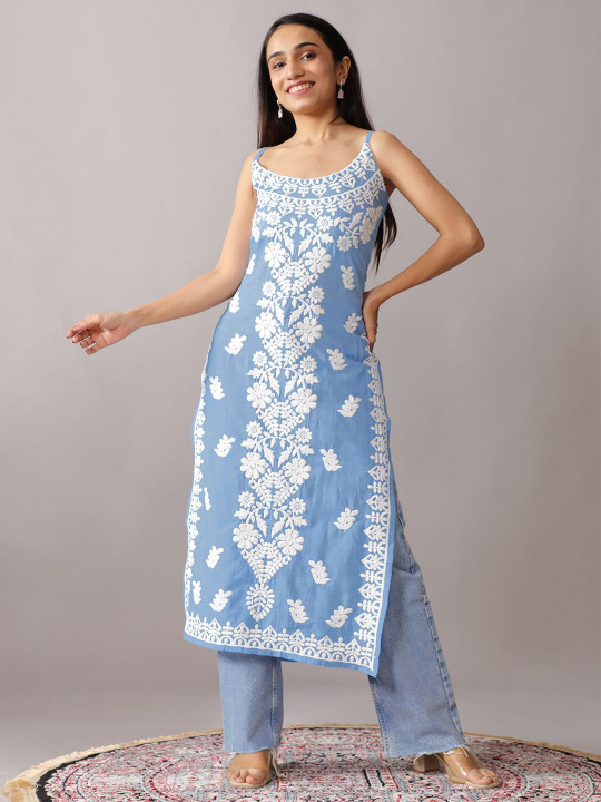 colorkosh Women Floral Embroidered Chikankari Floral Kurta