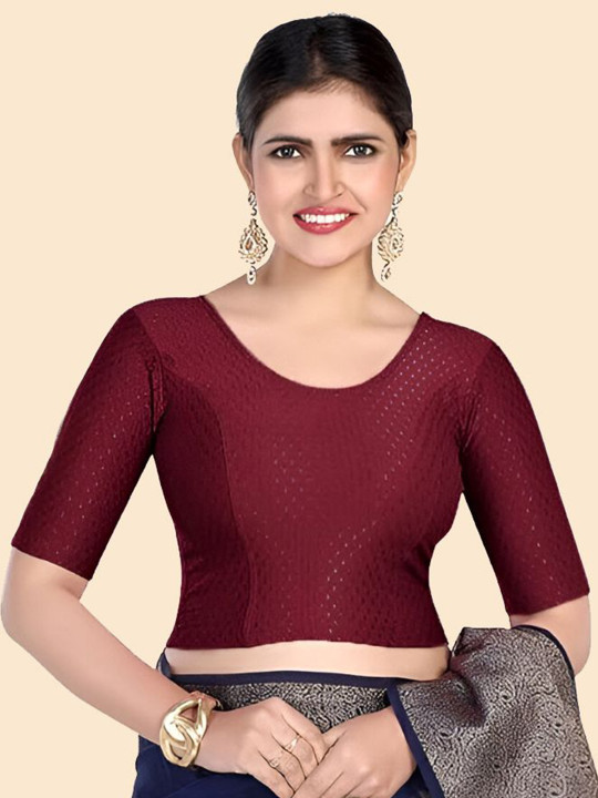 SHREEJI DESIGNER Self-Design Round Neck Stretchable Saree Blouse