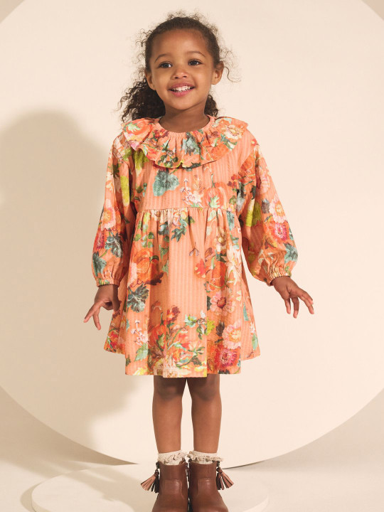 NEXT Teen Girls Floral Print Puff Sleeve Ruffled A-Line Pure Cotton Dress