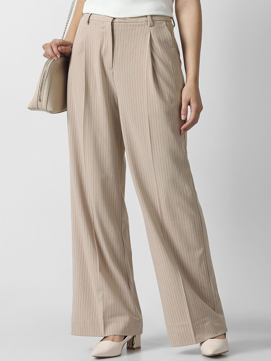 Van Heusen Woman Women Striped Regular Fit Mid-Rise Flat-Front Formal Trousers