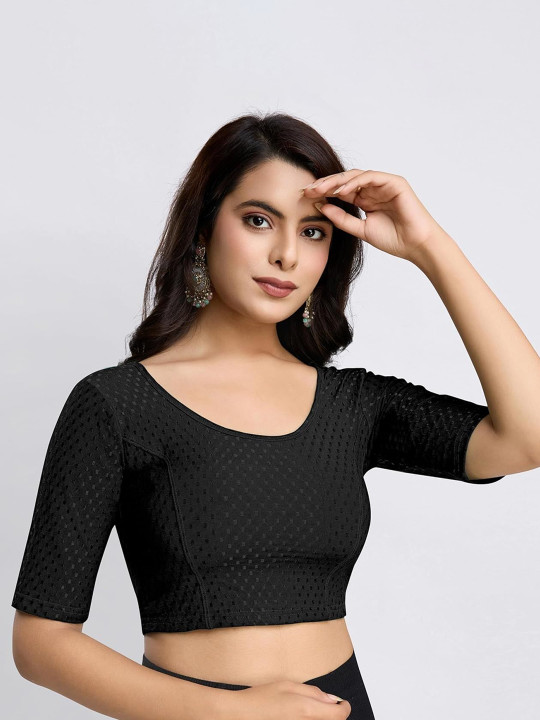 SHREEJI DESIGNER Self-Design Round Neck Stretchable Saree Blouse
