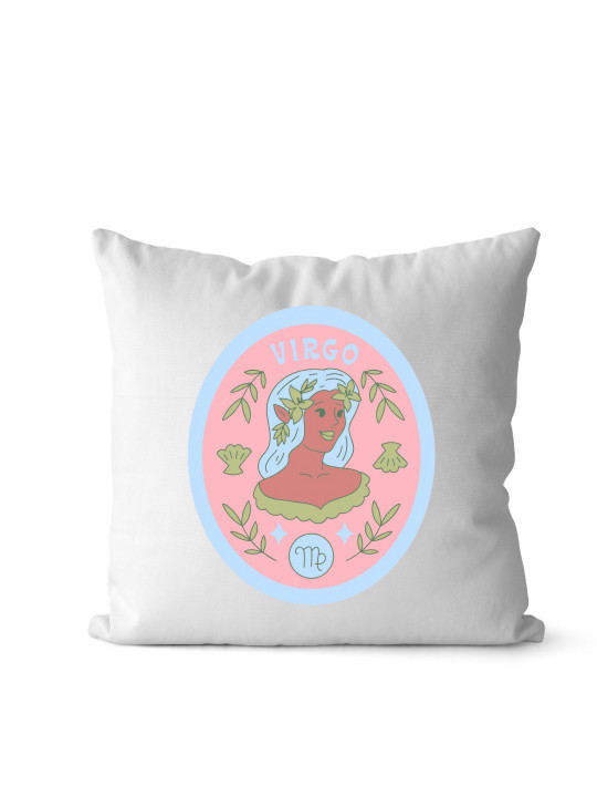 Loops n knots White & Pink Virgo Zodiac Sign Printed Pre-Filled Cushion