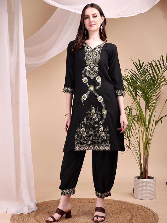 KALINI Women Black Viscose Rayon Kurta Sets