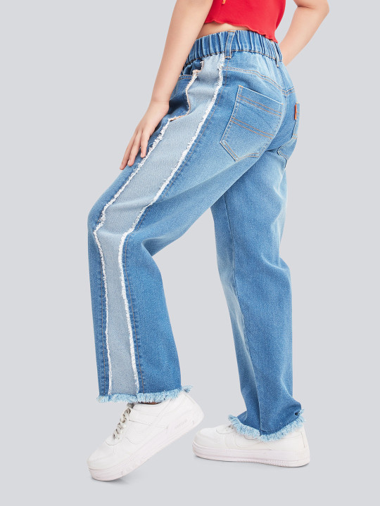 Olele Girls Cotton Denim Side Striped Stretchable Jeans Pant