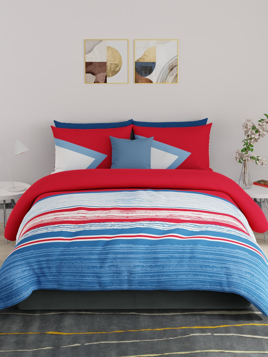 United Colors of Benetton Striped Printed Cotton Double Extra Large Bedding Set
