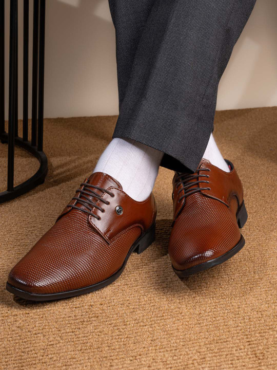 Alberto Torresi Men Textured Leather Formal Derbys