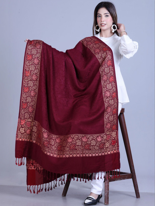 Tones-N-Shades Women Ethnic Motifs Woven Design Acrylic Shawl