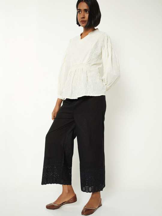 max Women Embroidered Cropped Ethnic Palazzos