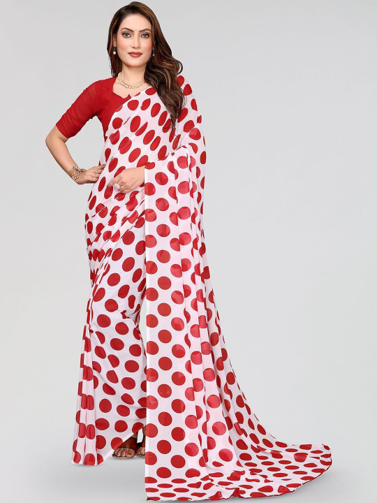 STYLETONE Polka Dot Poly Georgette Saree
