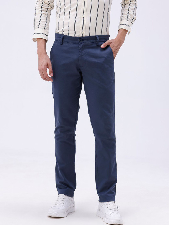 Basics Men Solid Tapered Fit Cotton Trousers