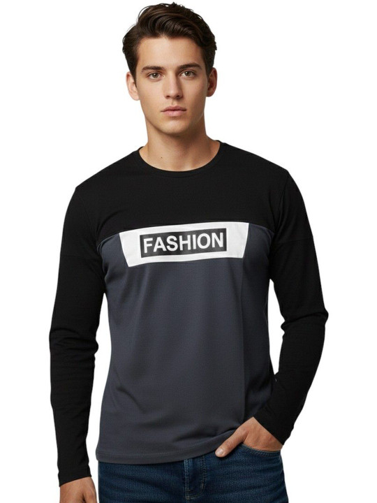 FAOES Men Typography Colourblocked T-shirt