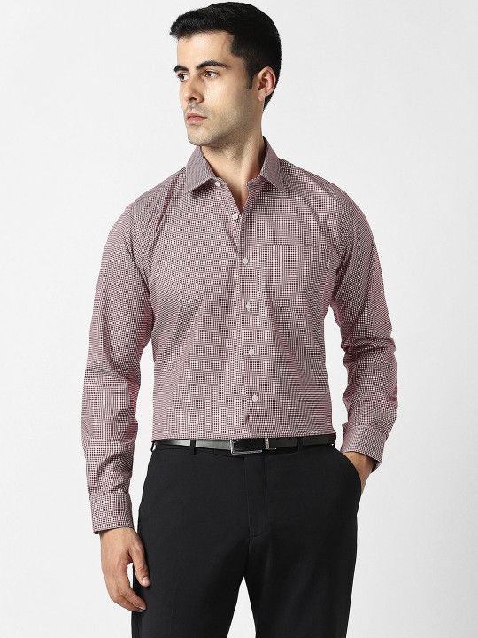 Van Heusen Men Slim Fit Micro Checks Checked Formal Shirt