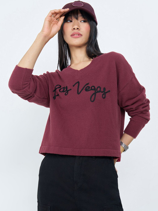 People Women Typography Printed Pullover