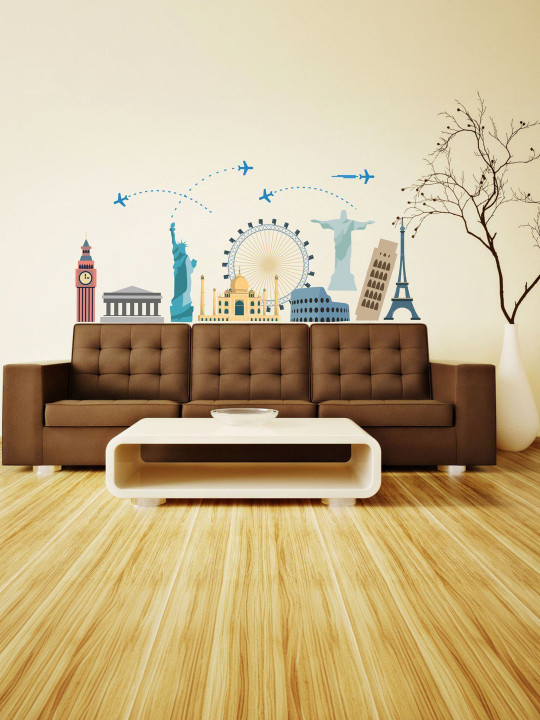 Sai Designs Blue & Black Seven Wonders Wall Sticker