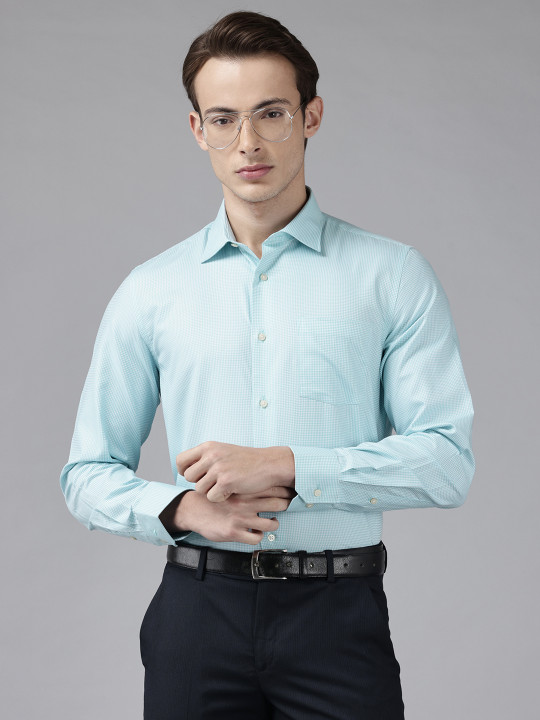 Blackberrys Slim Fit Gingham Checked Spread Collar Pure Cotton Formal Shirt