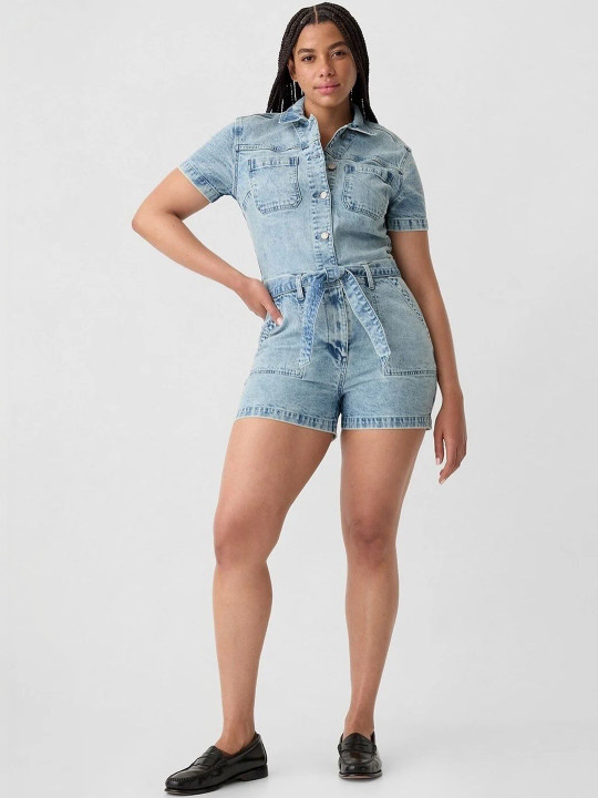 GAP Cotton Half Sleeve Spread Collar Casual Playsuit