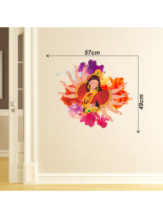 Sai Designs Red & Purple Durga Mata Printed Self-Adhesive Wall Stickers