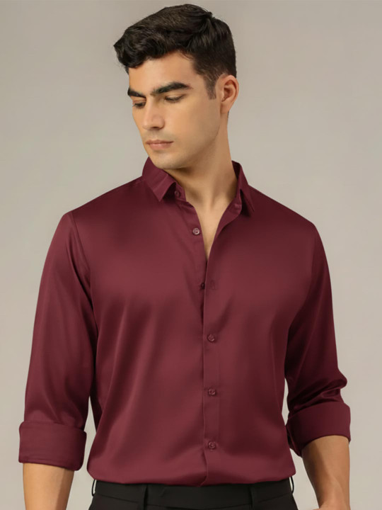 DENNISON Men Smart Fit Solid Spread Collar Satin Party Wear Formal Shirt