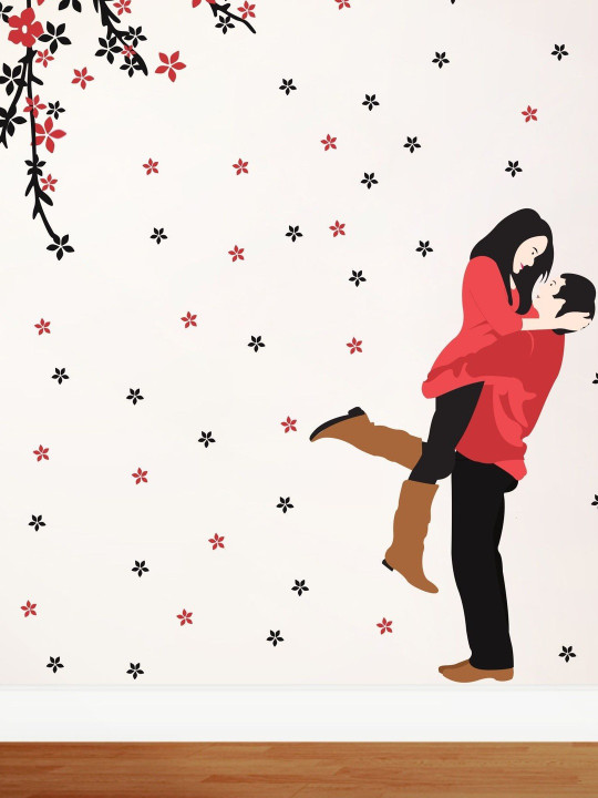 Sai Designs Red & Black Valentine's Day Special Loving Couple Wall Sticker