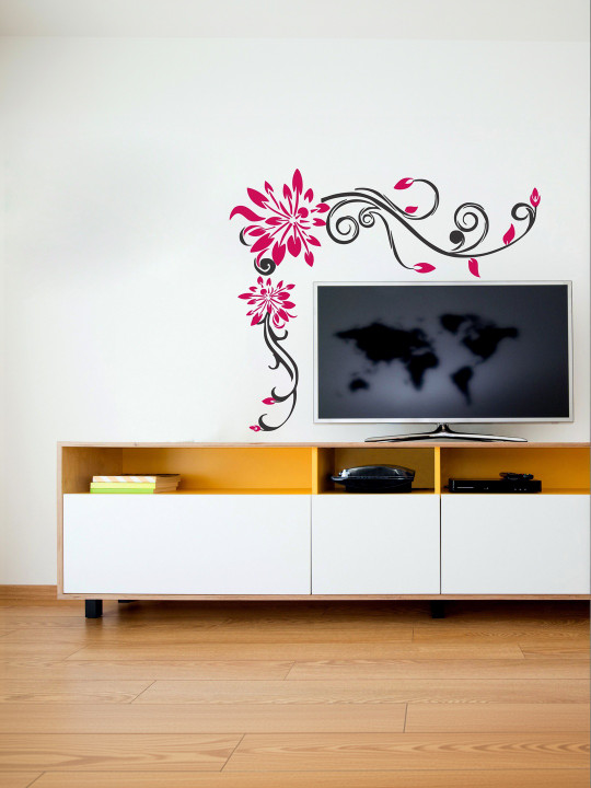 Sai Designs Pink & Black Floral Design Wall Sticker