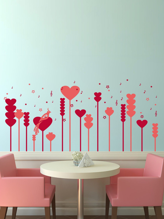 Sai Designs Red & Pink Heart Printed Self-Adhesive Wall Stickers