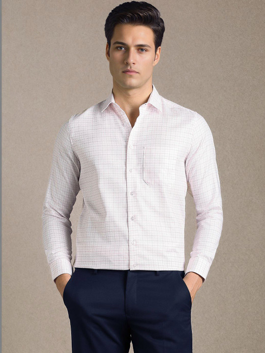 Louis Philippe Men Slim Fit Windowpane Checks Checked Formal Shirt